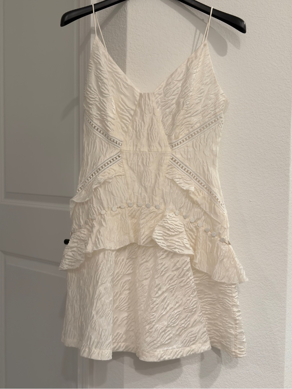 Self-Portrait white cream Textured Ruffle Mini Dress